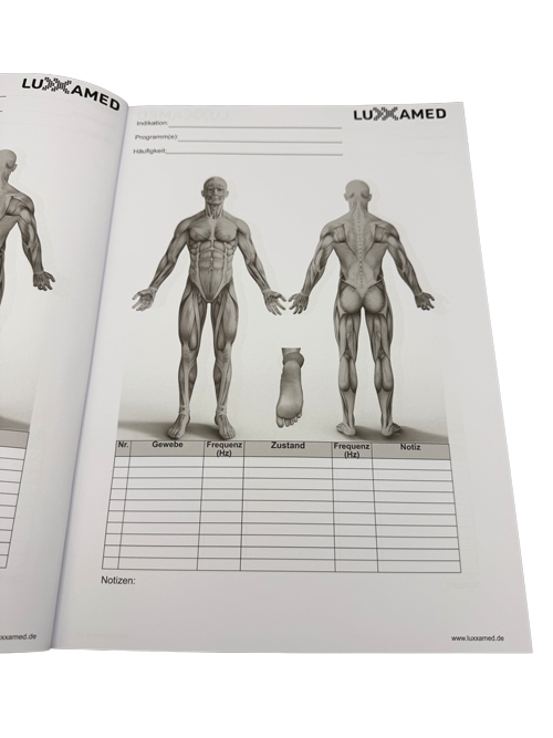 Luxxamed Notizbuch – Dokumentation von Elektrodenanlagen & FSM-Frequenzen